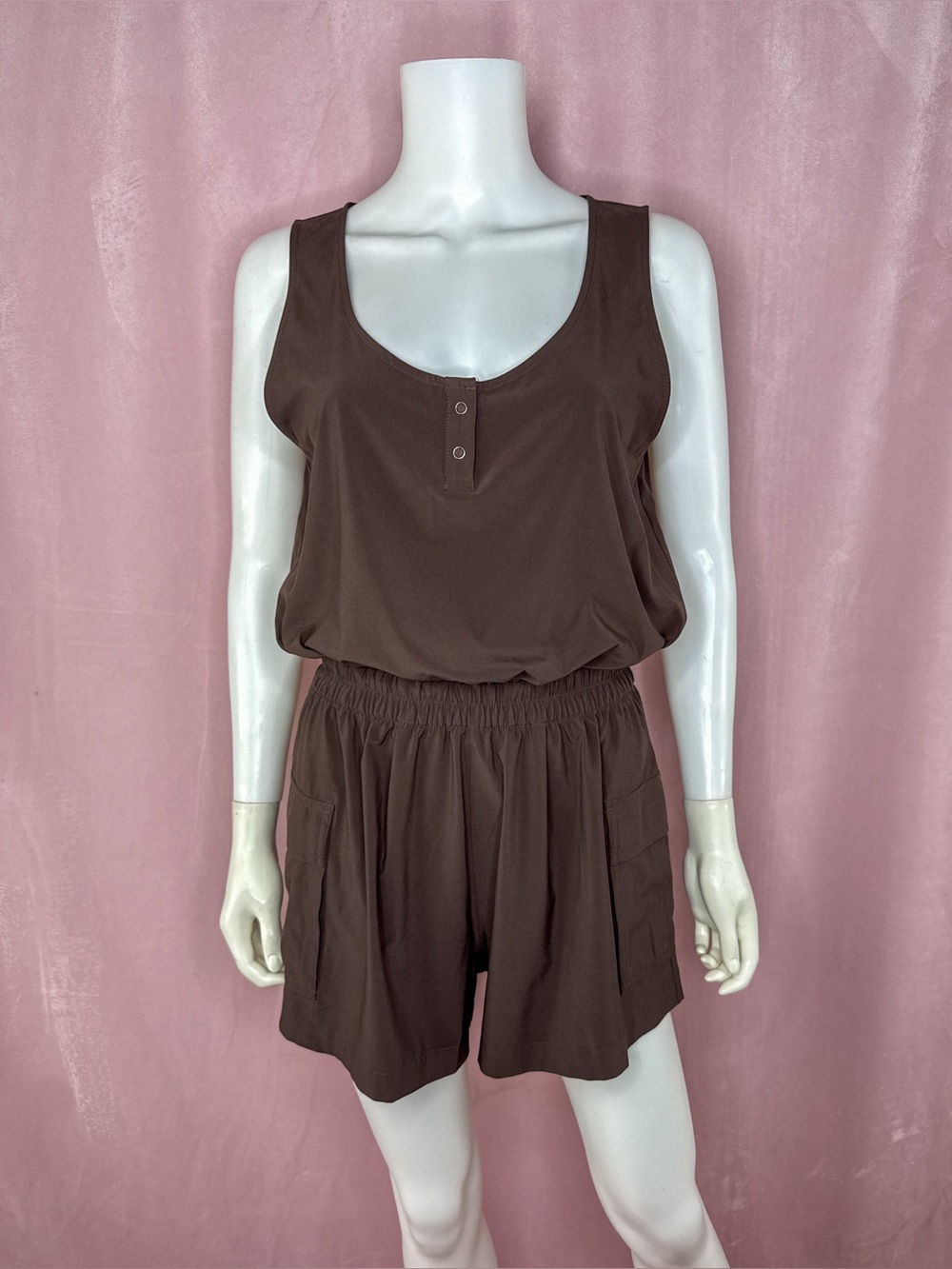 Vuori Womens Brown Villa Tank One-Piece Romper Small